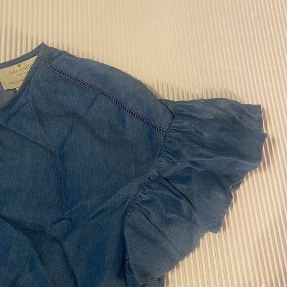 KATE SPADE NEW YORK Chambray Fluffer Sleeve Ruffle Hem Indigo Summer Dress - Picture 4 of 8